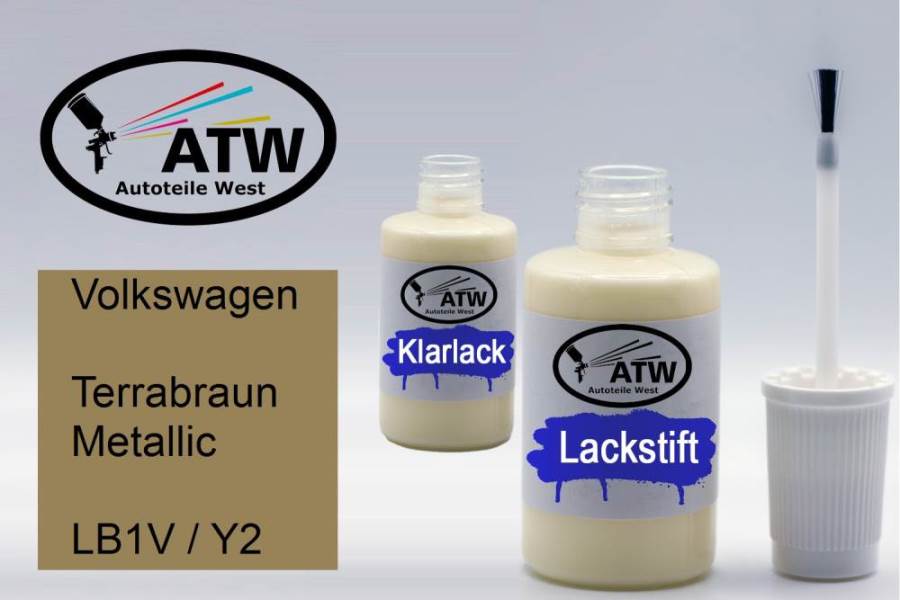 Volkswagen, Terrabraun Metallic, LB1V / Y2: 20ml Lackstift + 20ml Klarlack - Set, von ATW Autoteile West.